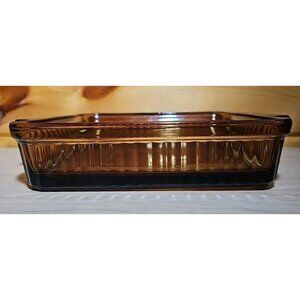 ANCHOR HOCKING: amber Baking Dish 8" Square Pan #1452, ribbed sides, VTG